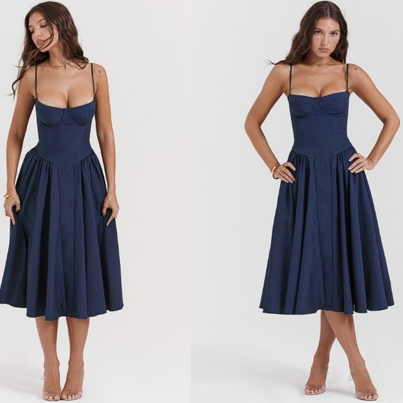 HOUSE OF CB 'Samaria' French Navy Corset Sundress NWOT - Picture 4 of 10